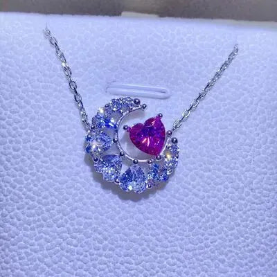 1 Carat Moissanite 925 Sterling Silver Heart Necklace Silver One Size Moissanite - Tophatter Daily Deals