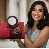 Beautiful Red embroidered Handmade leather handbag 0 - Tophatter Daily Deals