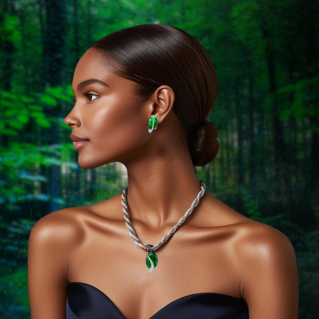 BEAUTIFUL EMERALD GREEN JEWLERY GIFT SET necklace earrings set - Tophatter Daily Deals