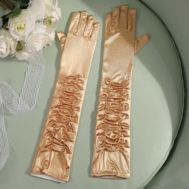 50cm Bridal Wedding Dress Satin Lengthened Gloves Light Brown 50cm 0 - Tophatter Daily Deals