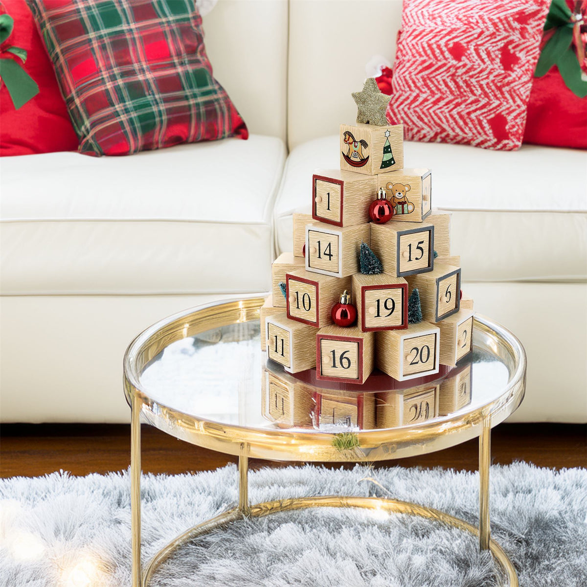 Christmas Tree Advent Calendar | Wooden Toy Block Tree with Glittery Star - 30cm Advent Calendar - Tophatter Daily Deals