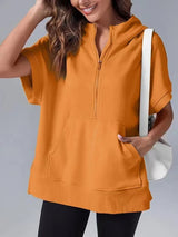 Lightweight Women's Short Sleeve Hoodie - Oversized Knit Orange - Tophatter Daily Deals