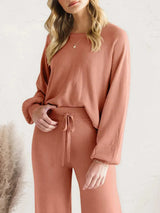 Long Sleeve Lounge Top and Drawstring Pants Set Loungewear Sets - Tophatter Daily Deals