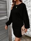 Ribbed Round Neck Long Sleeve Dress Black Casual Dresses - Tophatter Daily Deals