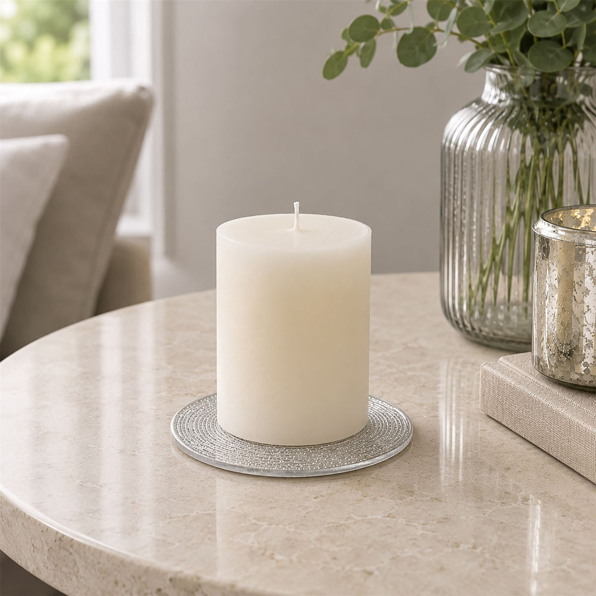 Silver Glitter Candle Coaster, 10cm Glass Candle Plate for Pillar Candles Candle Plate - Tophatter Daily Deals