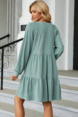 Ruched Notched Long Sleeve Mini Dress Casual Dresses - Tophatter Daily Deals
