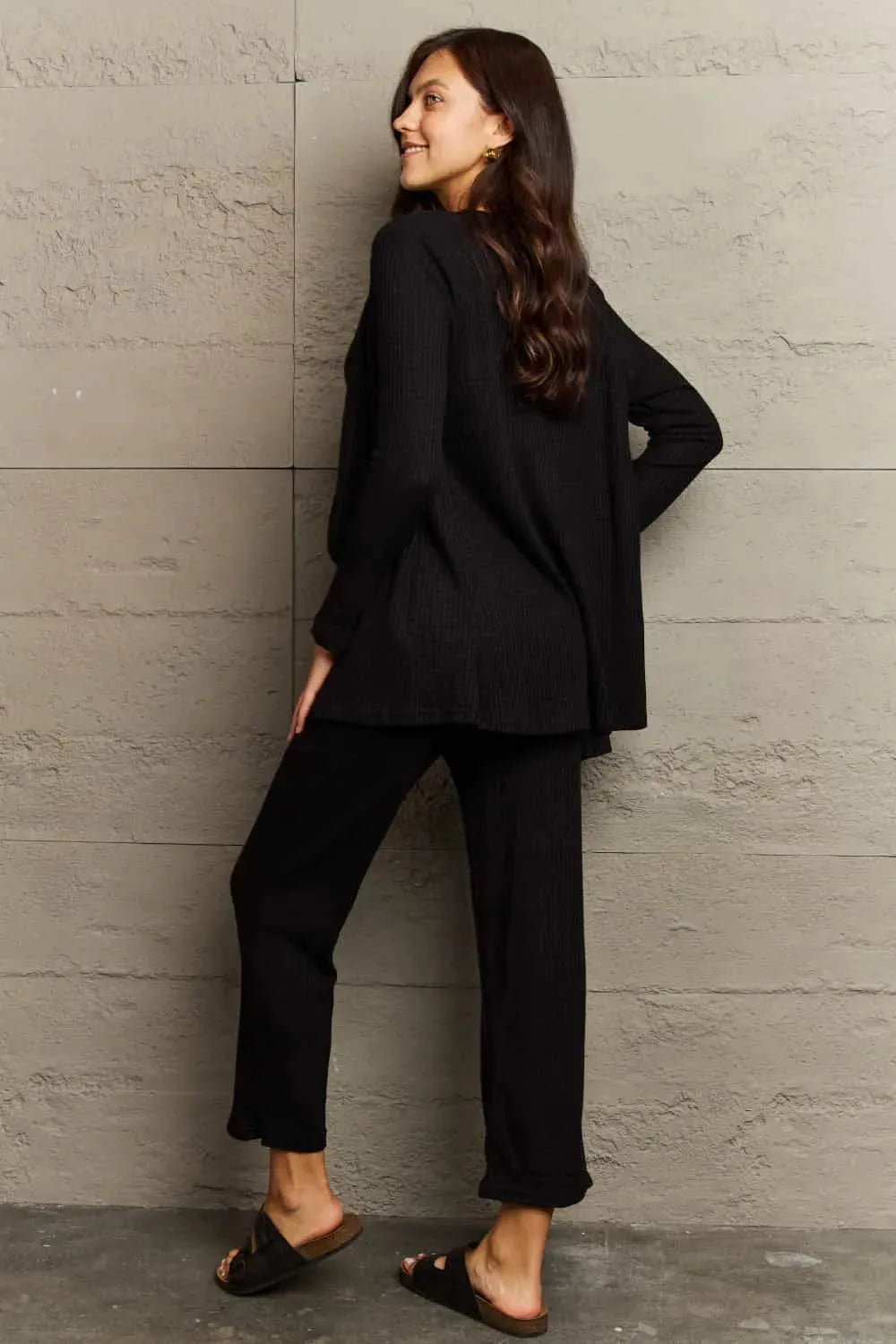 Ninexis Full Size Cropped Top, Long Pants and Cardigan Lounge Set Loungewear Sets - Tophatter Daily Deals