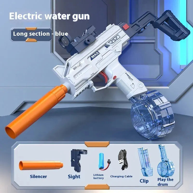 Tophatter's™ Electric UZI Water Gun Blue Long Water Guns - Tophatter Daily Deals