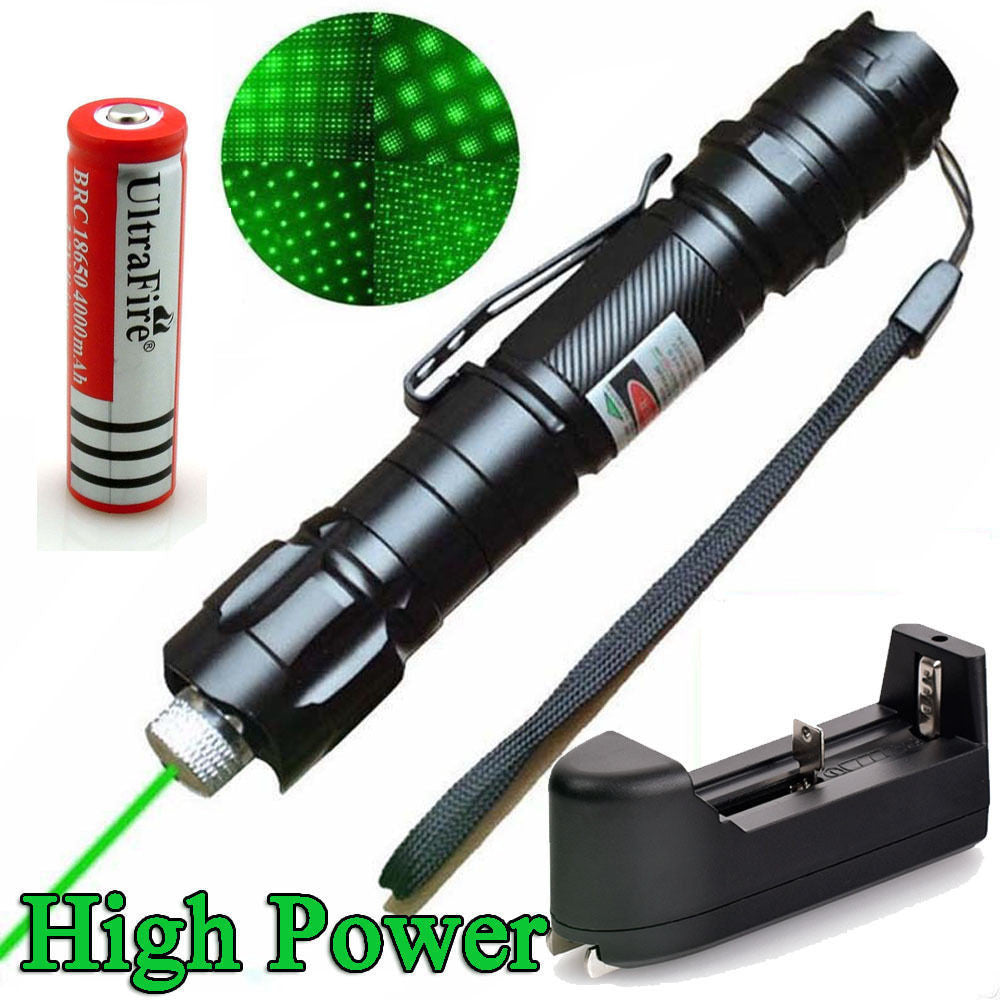 Green Laser Pointer Pen W/Clip High Power Military Grade 10 Miles + Star Cap + Battery + Charger 532nm Laser - Tophatter Daily Deals