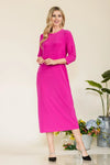 Celeste Full Size Round Neck Midi Dress FUCHSIA Casual Dresses - Tophatter Daily Deals