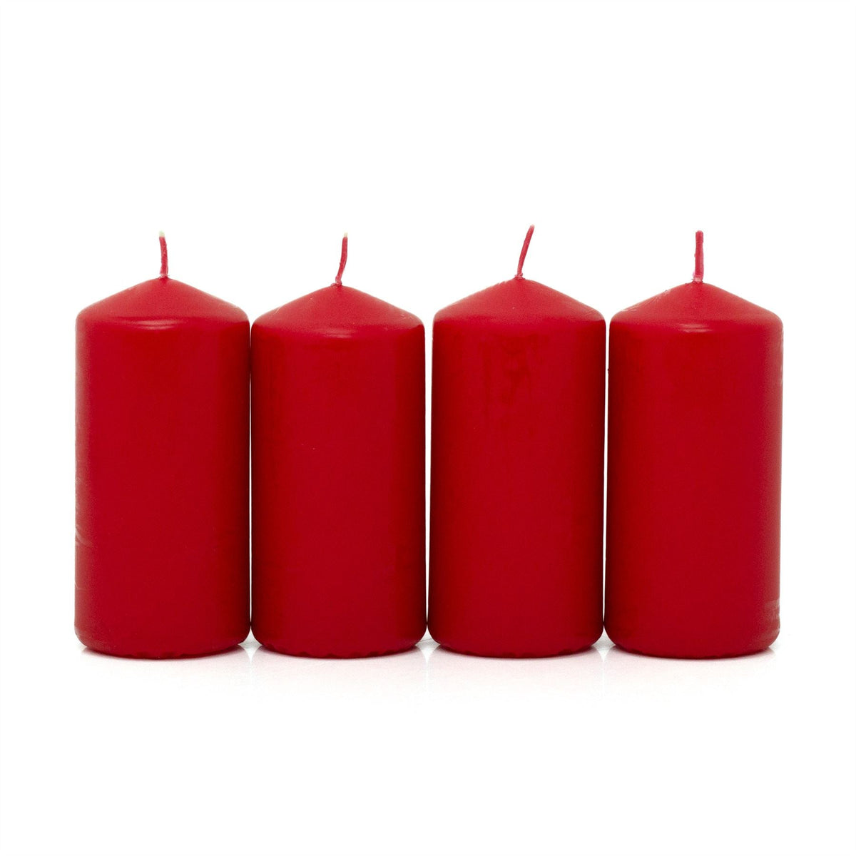 Set of 4 Red Pillar Candles | Unscented Wax Candles for Home & Events - 5x10cm Candle - Tophatter Daily Deals