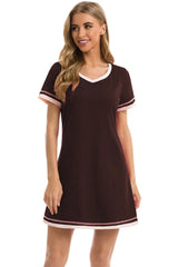 Contrast Trim Short Sleeve Lounge Dress Sleep Dresses - Tophatter Daily Deals