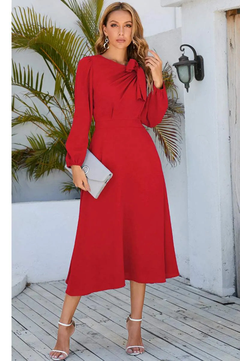 Twisted Long Sleeve Midi Dress Red Casual Dresses - Tophatter Daily Deals