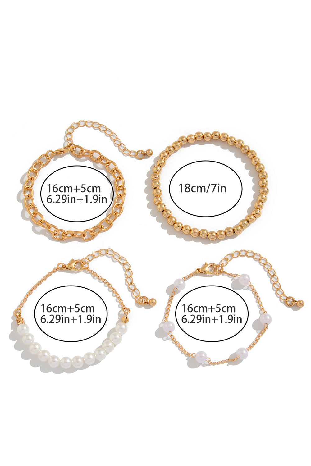 Gold Plated Chain Pearl Beaded 4Pcs Minimalist Bracelet Set Bracelets - Tophatter Daily Deals