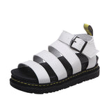 Buckle Sandals Flat PlatformThick Bottom Shoes Women Summer White 0 - Tophatter Daily Deals