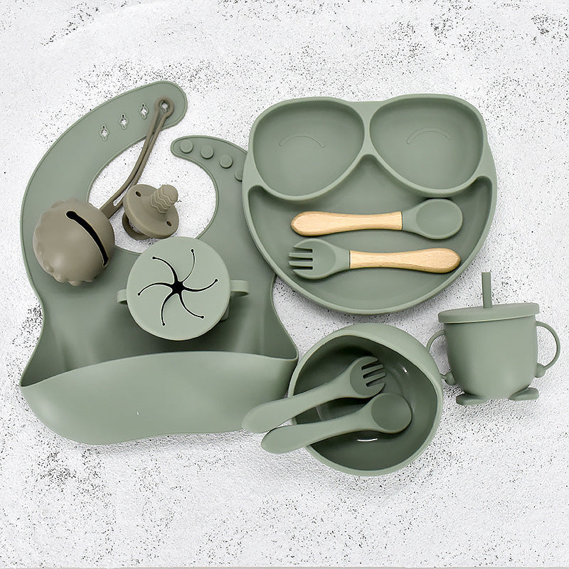 11 Piece Baby Training Dinner Plate Bowl Green 11PCS 0 - Tophatter Daily Deals