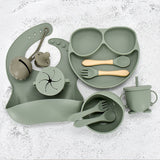 11 Piece Baby Training Dinner Plate Bowl Green 11PCS 0 - Tophatter Daily Deals