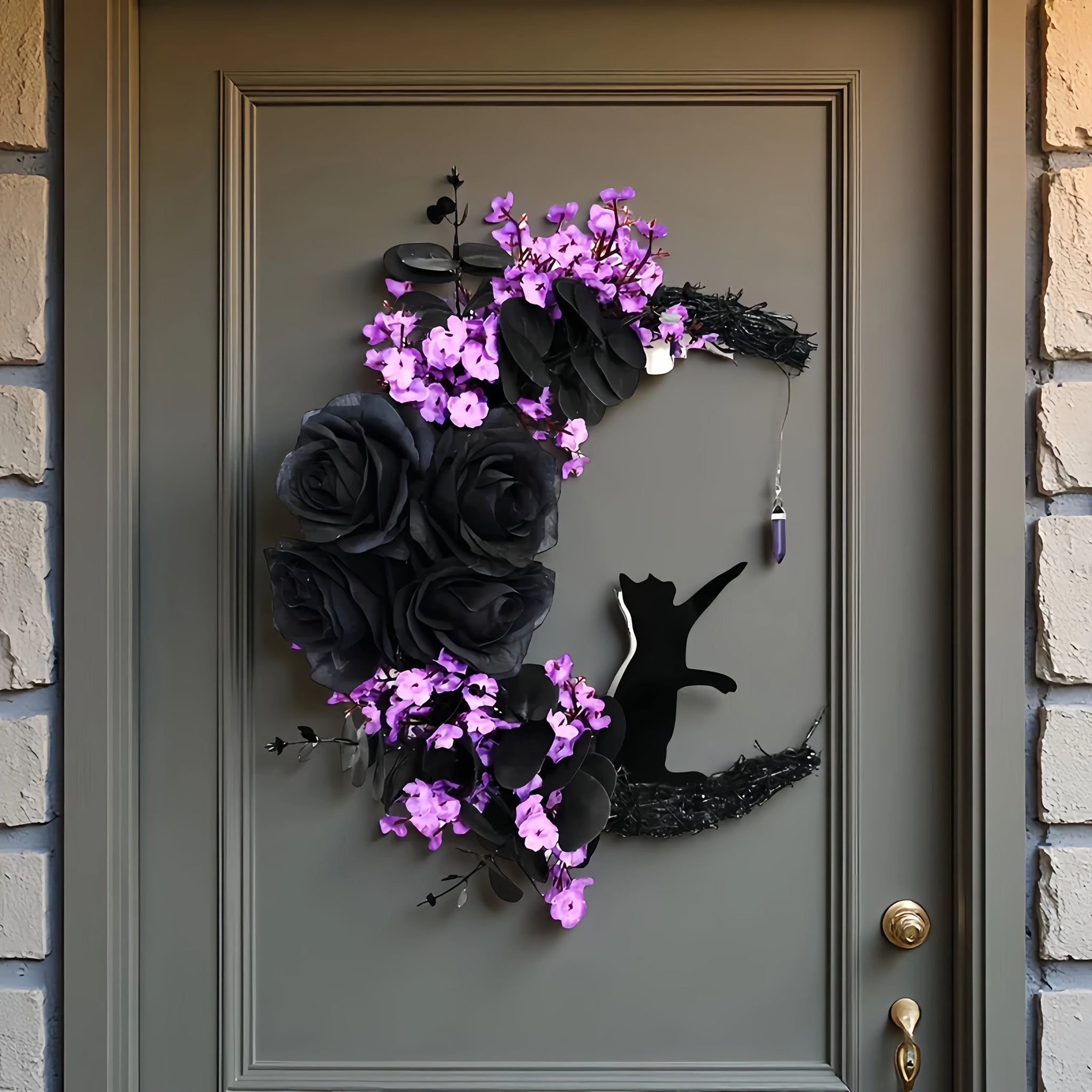 Halloween Black Cat Crescent Moon Wreath Occasions > Christmas > Christmas Wreaths & Garlands - Tophatter Daily Deals