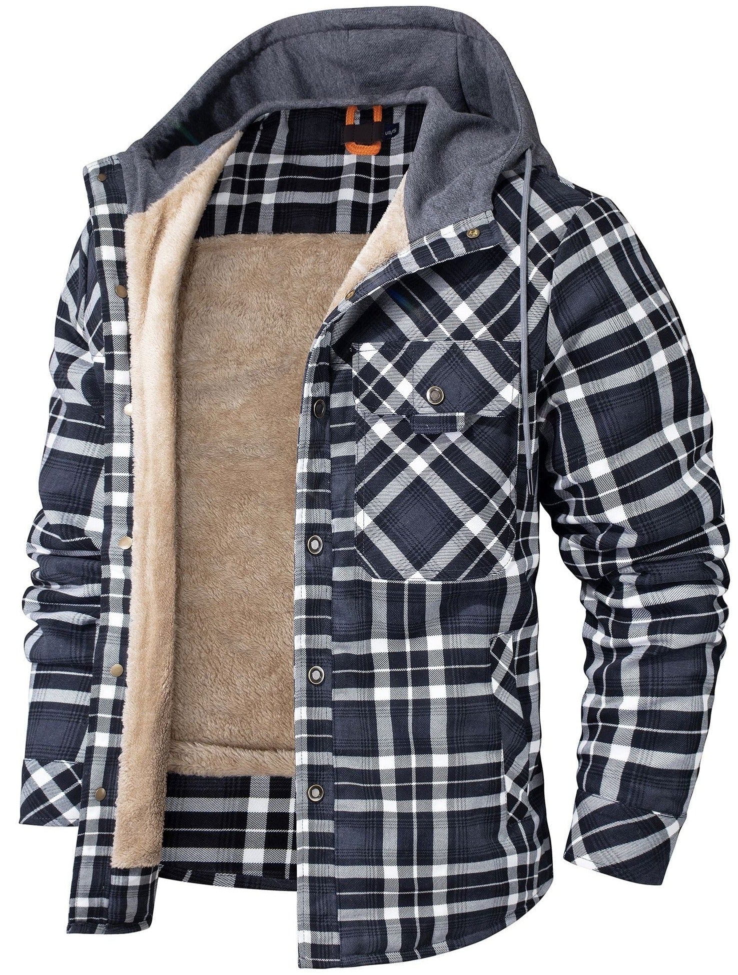 Insulating Cozy Mens Hoodie Jacket - Plaid Fleece Lined Gray - Tophatter Daily Deals