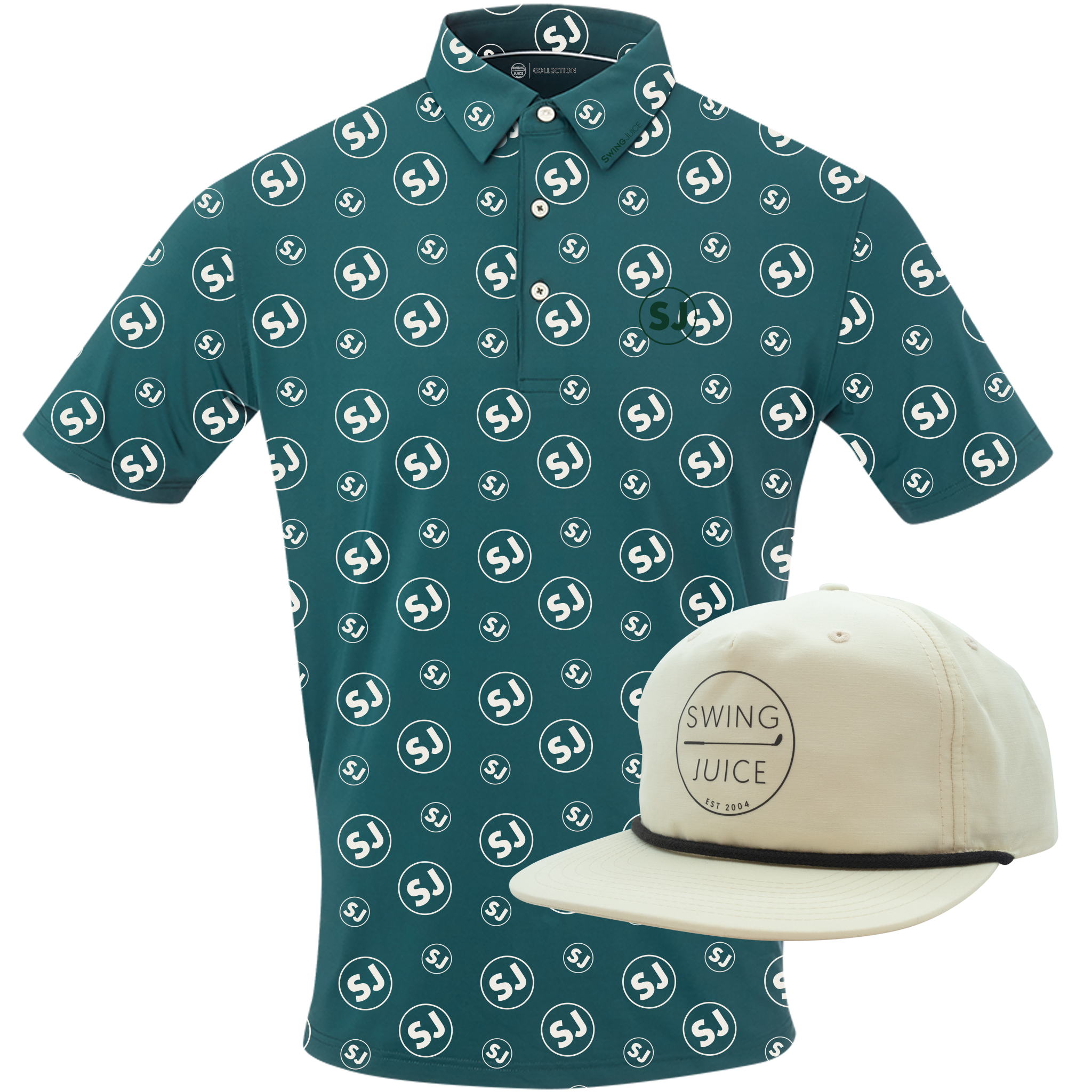 SwingJuice Men's Polo & Rope Hat Bundle Pine Green Polos - Tophatter Daily Deals