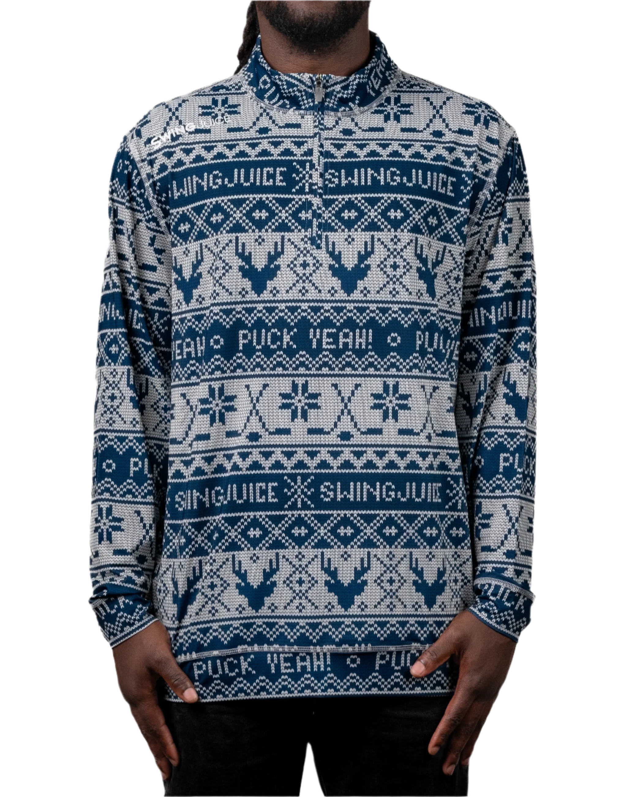 SwingJuice Hockey Puck Yeah Fairisle Men's Quarter Zip Navy Half Zip & Quarter Zip - Tophatter Daily Deals