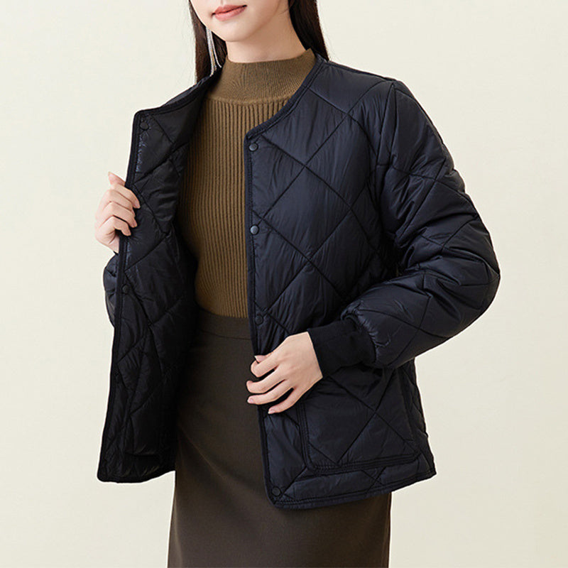Lightweight Women's Quilted Coat - Relaxed Round Neck Nylon Sided black 3D Changing Face Moving Picture Frame - Tophatter Daily Deals