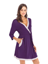 Tie Waist Surplice Neck Robe with Pockets Sleep Dresses - Tophatter Daily Deals