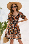 Printed Square Neck Short Sleeve Dress Black Casual Dresses - Tophatter Daily Deals