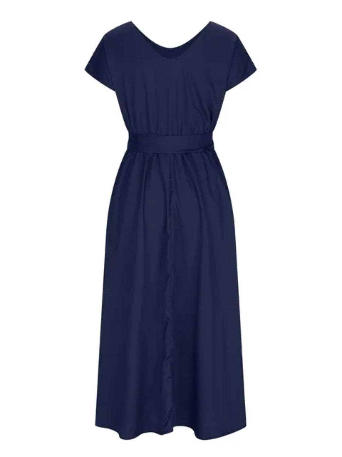 Ruched V-Neck Cap Sleeve Dress Casual Dresses - Tophatter Daily Deals