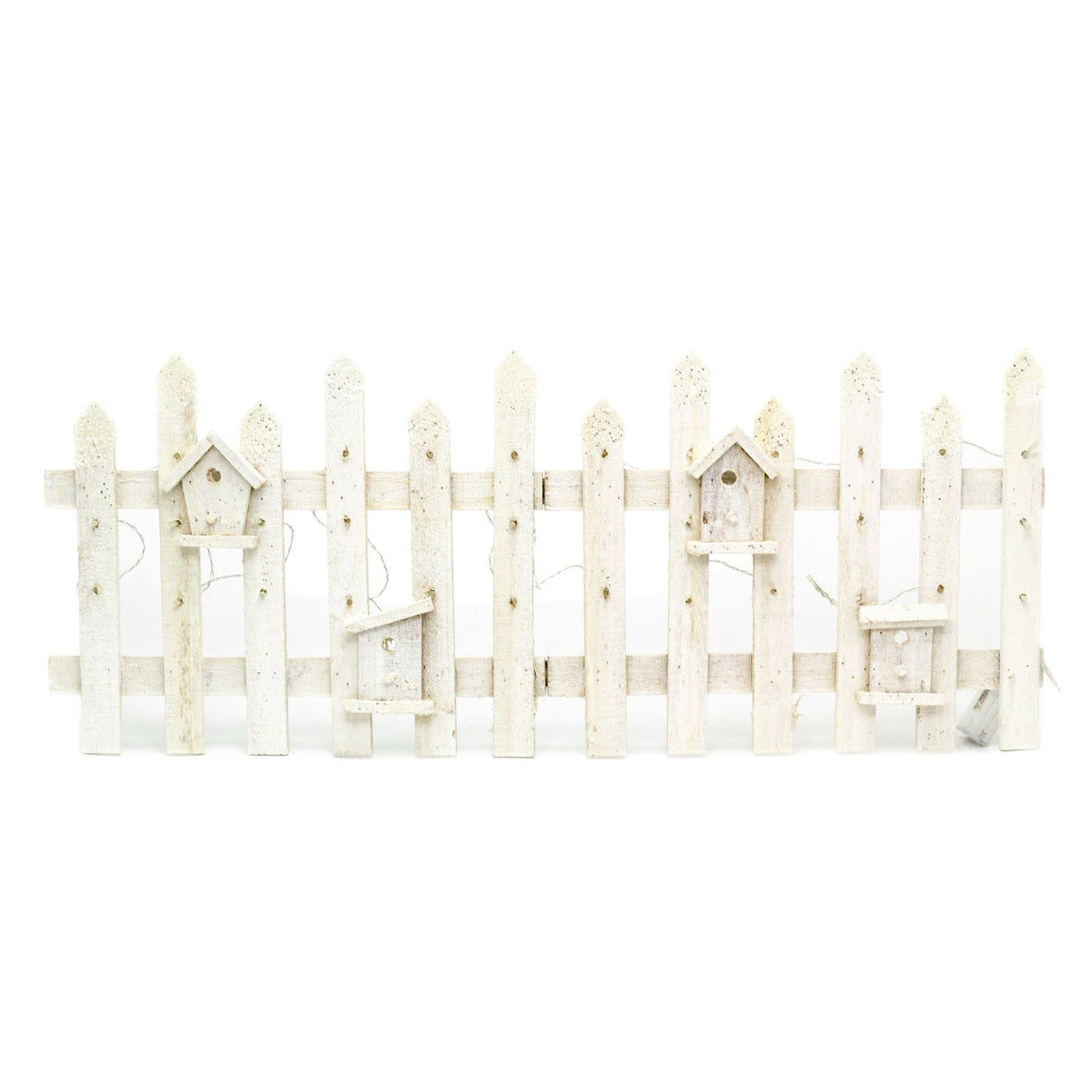 White Wooden LED Light Up Snow Topped Glitter Christmas Tree Fence | Snow Capped Picket Fence For Christmas Tree | White Wooden Christmas Tree Skirt Picket Fence Border - 100 x 40cm Tree Skirt - Tophatter Daily Deals