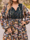 Plus Size Floral Tie Neck Balloon Sleeve Mini Dress Casual Dresses - Tophatter Daily Deals