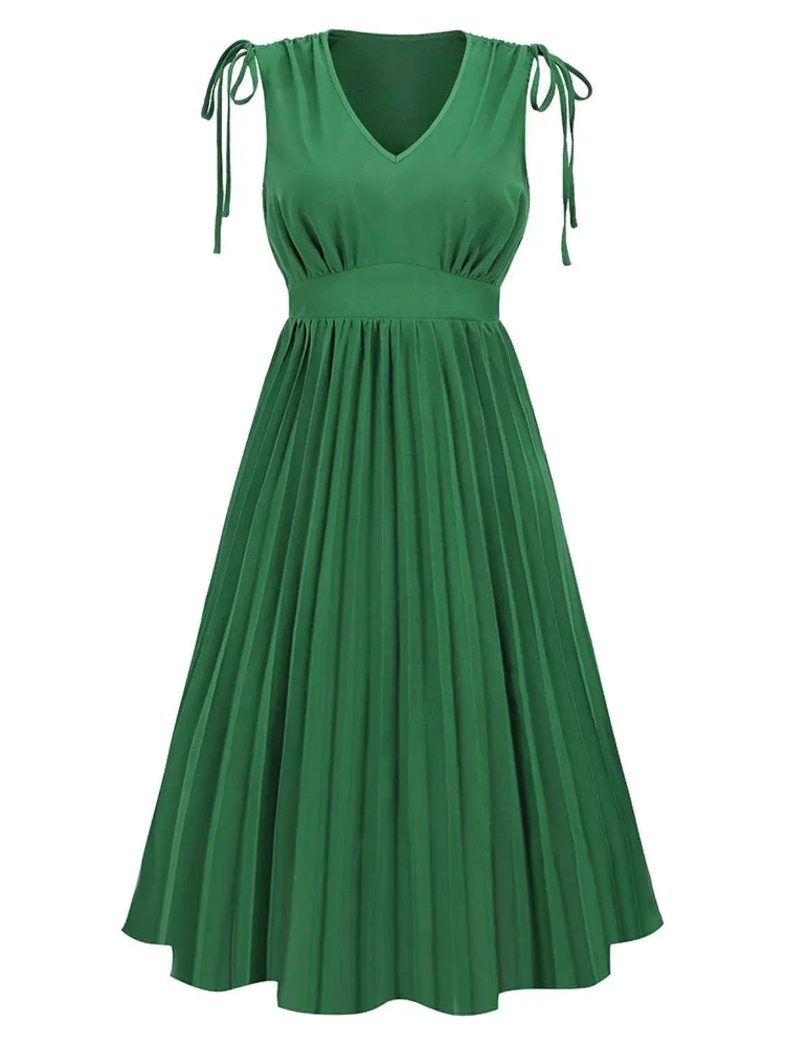 Pleated V-Neck Sleeveless Midi Dress Casual Dresses - Tophatter Daily Deals