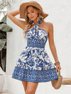 Cutout Printed Halter Neck Mini Dress Casual Dresses - Tophatter Daily Deals