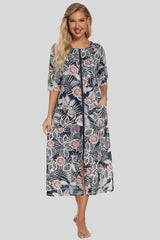 Printed Slit Night Dress with Pockets Black Sleep Dresses - Tophatter Daily Deals