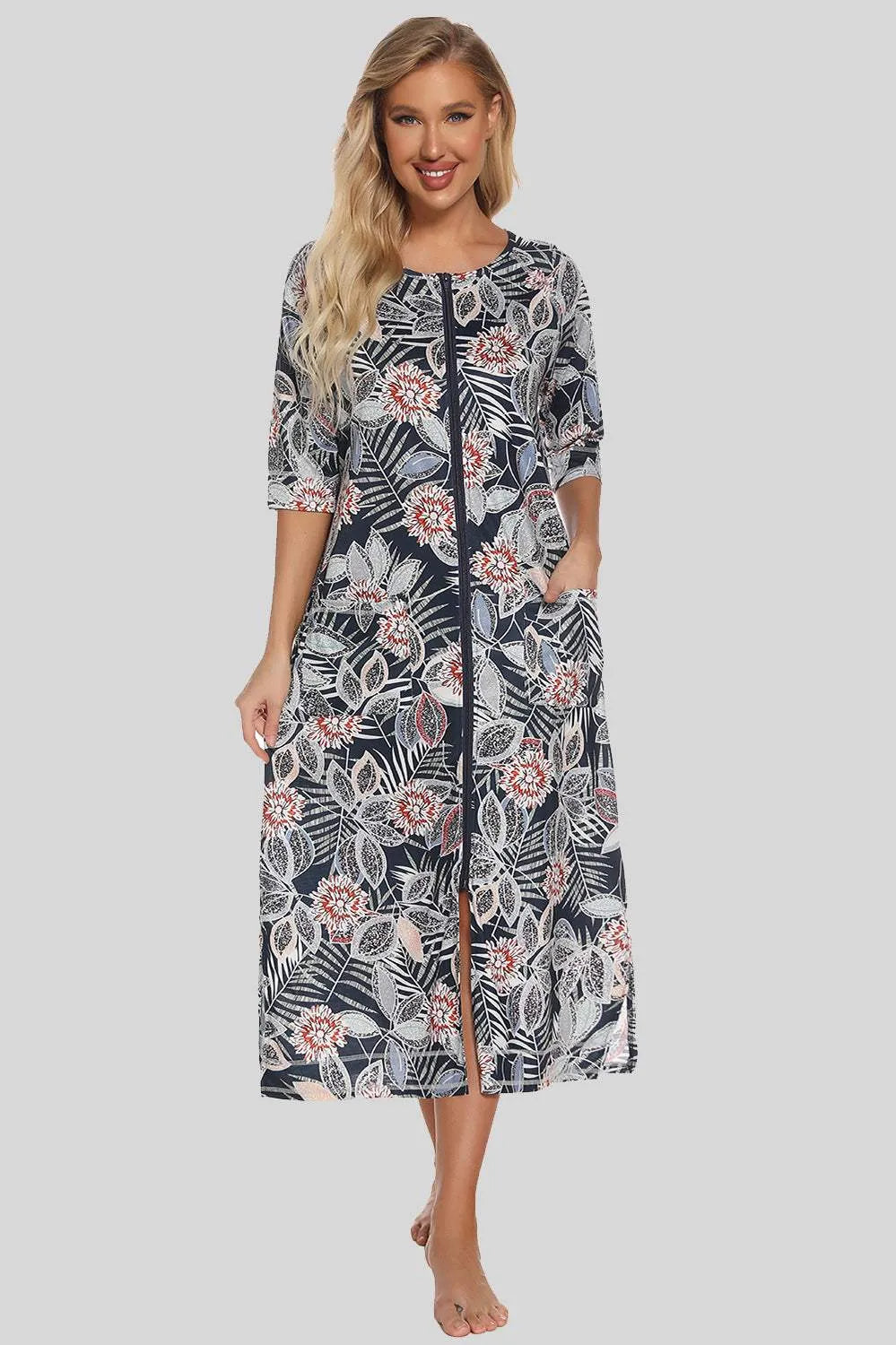 Printed Slit Night Dress with Pockets Sleep Dresses - Tophatter Daily Deals