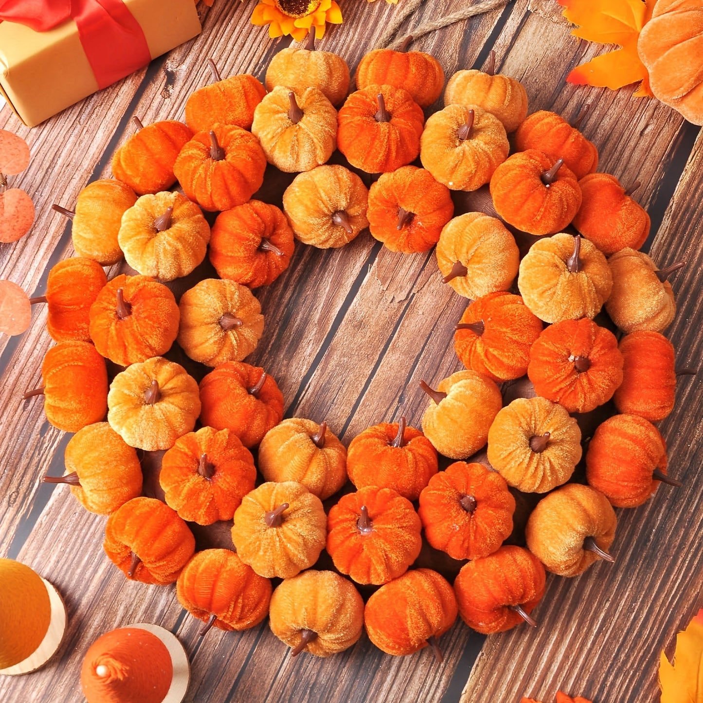 Faux Velvet Pumpkin Wreath Wall Hanging Occasions > Christmas > Christmas Wreaths & Garlands - Tophatter Daily Deals