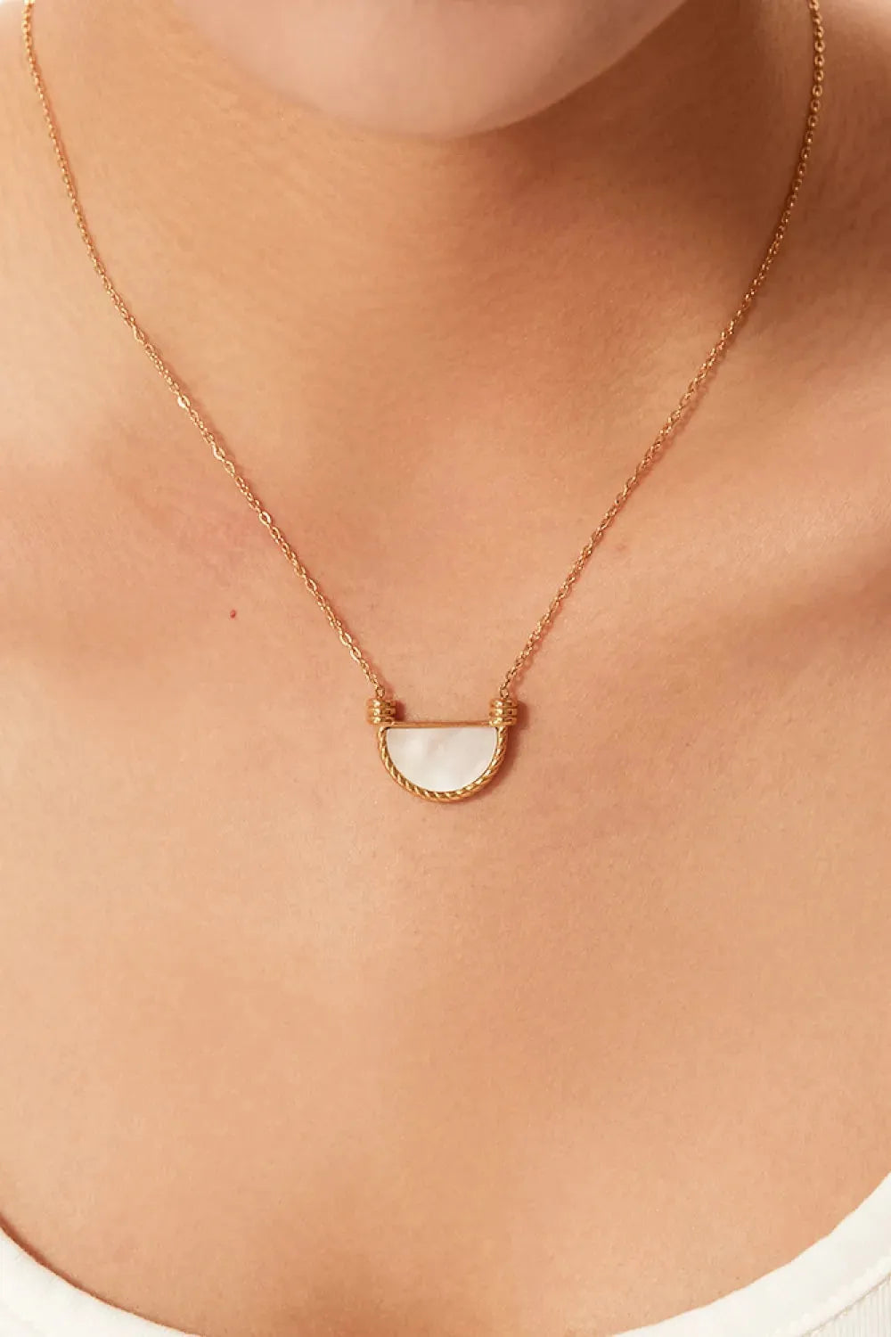 Stainless Steel Semi Circle Pendant Necklace White One Size Necklaces - Tophatter Daily Deals