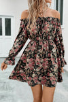 Floral Off-Shoulder Flounce Sleeve Dress Black Casual Dresses - Tophatter Daily Deals