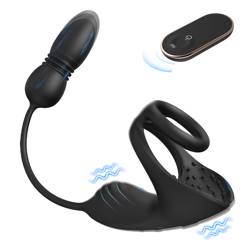 Acmejoy - 9 Thrusting & Vibrating Prostate Massager with Dual Cocking Rings Testicular Stimulator Anal Toys - Tophatter Daily Deals