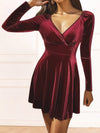 Surplice Ruched Long Sleeve Mini Dress Wine Cocktail Dresses - Tophatter Daily Deals