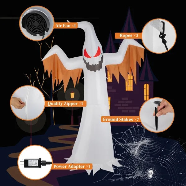 Inflatable 12ft Ghost LED Flames Flashing Eyes Halloween 3D Changing Face Moving Picture Frame - Tophatter Daily Deals