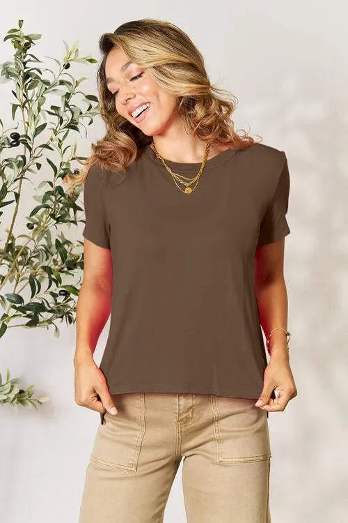 Basic Bae Full Size Round Neck Short Sleeve T-Shirt Chestnut Women's T-Shirts - Tophatter Daily Deals