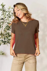 Basic Bae Full Size Round Neck Short Sleeve T-Shirt Chestnut Women's T-Shirts - Tophatter Daily Deals