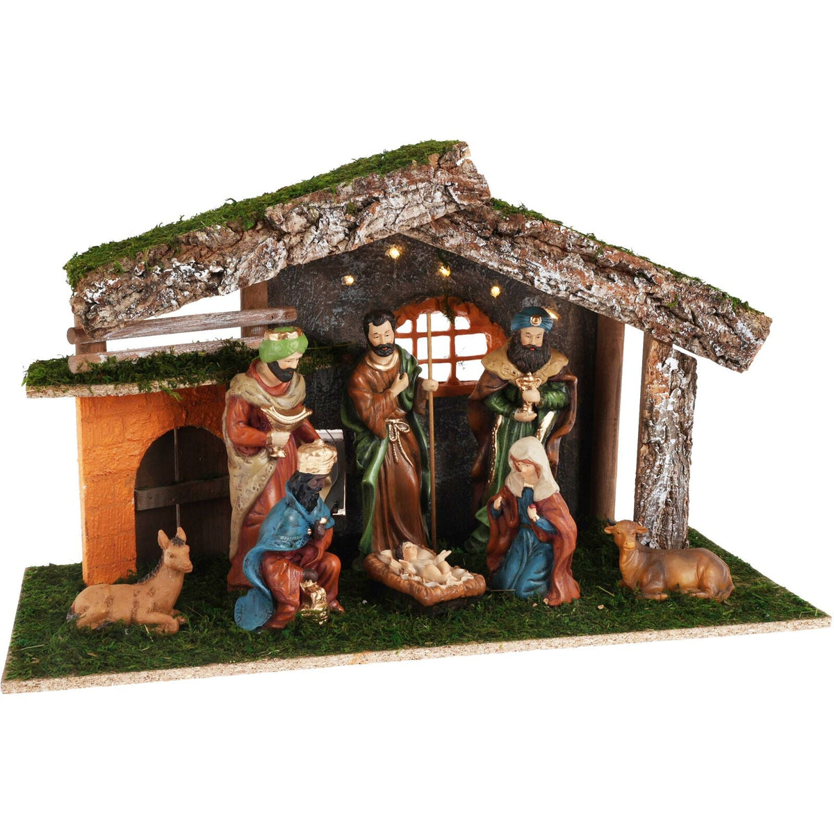 LED Traditional Christmas Nativity Set & 8 Detailed Figures Stable Crib Scene Nativity Set - Tophatter Daily Deals