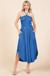 Culture Code Tie Back Shirring Dress with Pockets Blue Casual Dresses - Tophatter Daily Deals