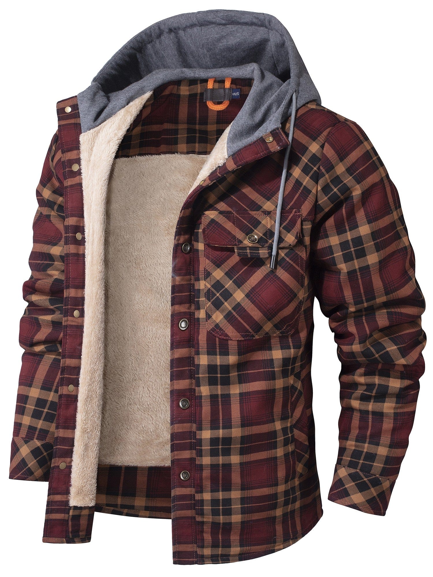Insulating Cozy Mens Hoodie Jacket - Plaid Fleece Lined Dark Red - Tophatter Daily Deals