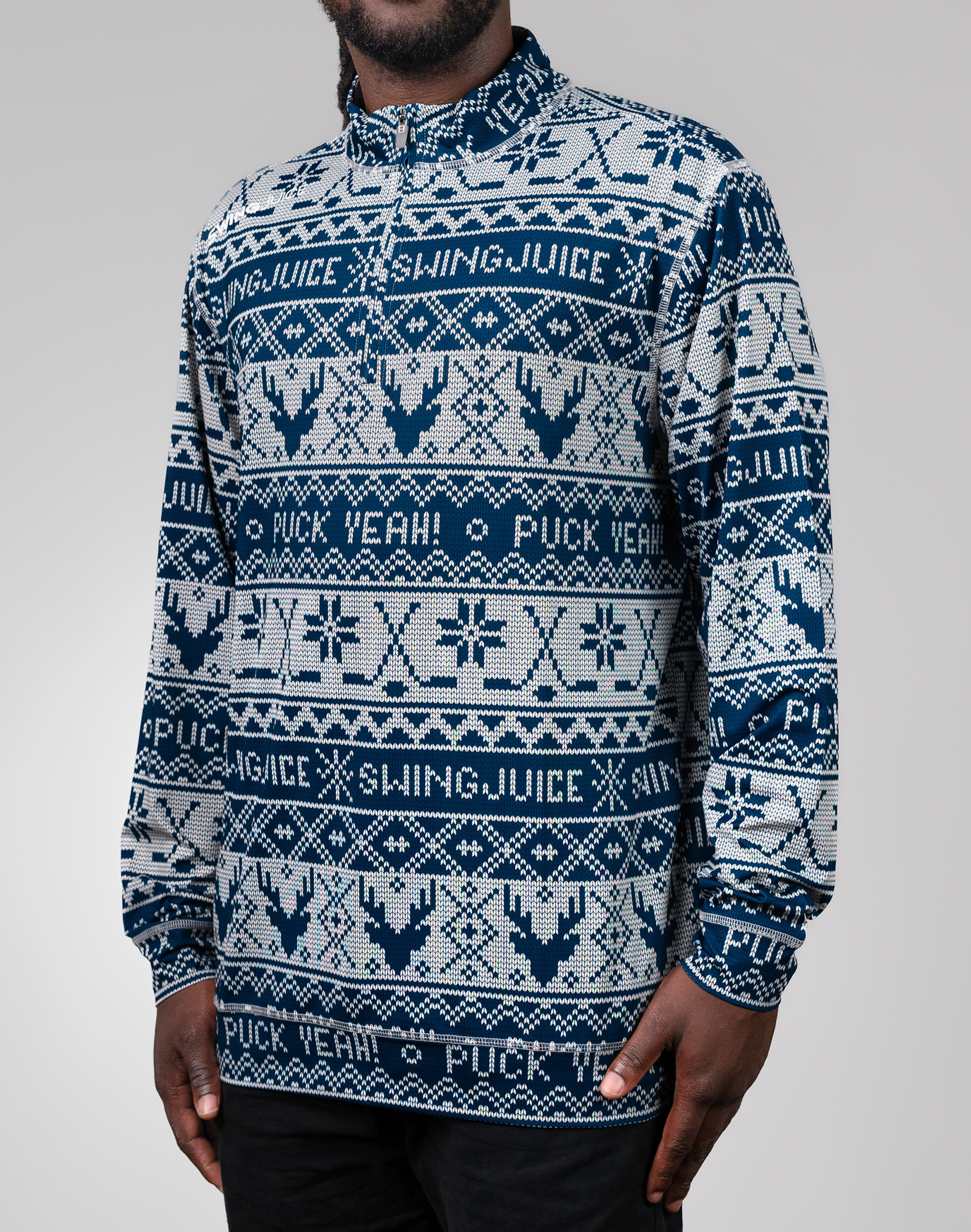 SwingJuice Hockey Puck Yeah Fairisle Men's Quarter Zip Half Zip & Quarter Zip - Tophatter Daily Deals