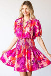 First Love Floral Short Sleeve Smocked Mini Dress Casual Dresses - Tophatter Daily Deals