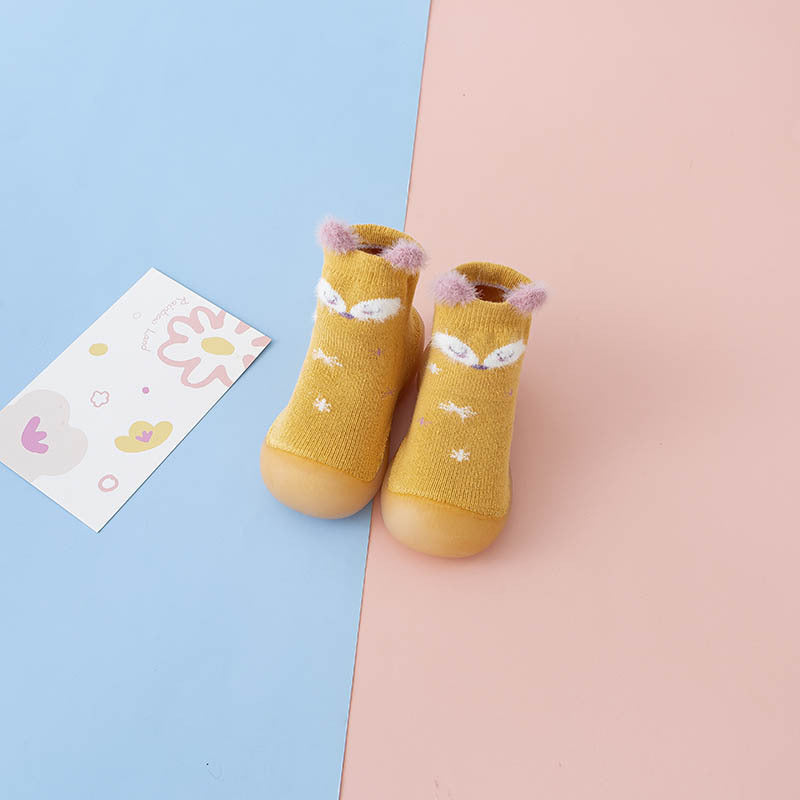 Baby Cartoon Floor Shoes Socks Indoor Soft Bottom Non-slip Toddler Shoes Orange Fox Terry 0 - Tophatter Daily Deals