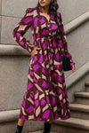 Printed Tied Pocketed Lantern Sleeve Dress Fuchsia Casual Dresses - Tophatter Daily Deals